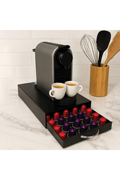 decorelax Çekmeceli Siyah 5 Bölmeli Kapsül Kahve Standı - Fiyatı
