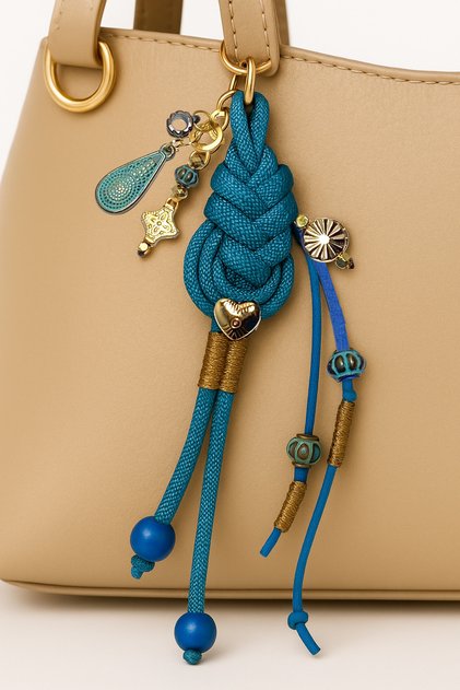 Cordelle Paracord & Suede Cord Gold and Silver Plated Special Design Bag Charm Keychain