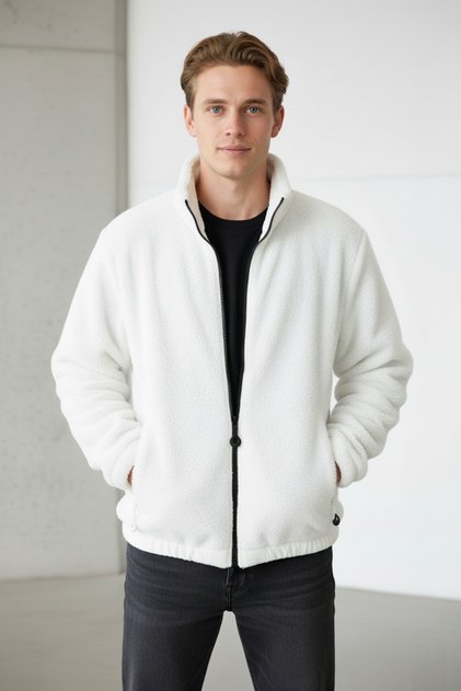 Oversized , Zippered, Mock Neck , Elastic Waist, Plush Jacket