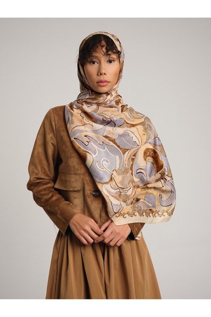 Mihrimah Patterned Single-Sided Shawl - Light Yellow Butter