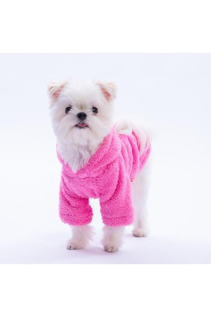Pembe Lucca Teddy Hoodie Ayı Kulaklı Peluş Köpek Kıyafeti Kedi Kıyafeti Köpek Sweati