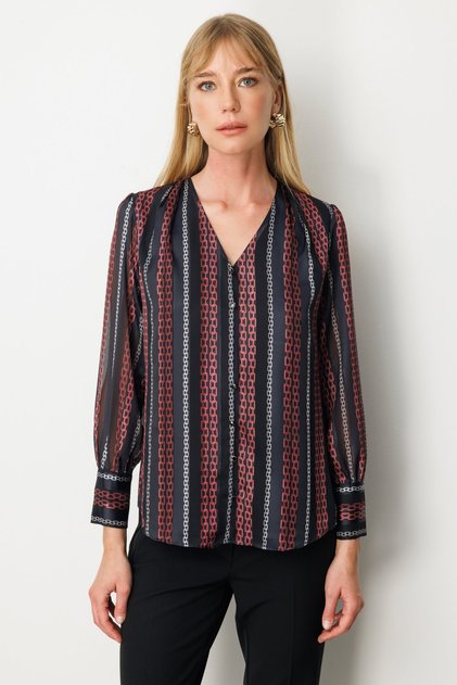 Ornamental Buttoned Patterned Women's Blouse 3063