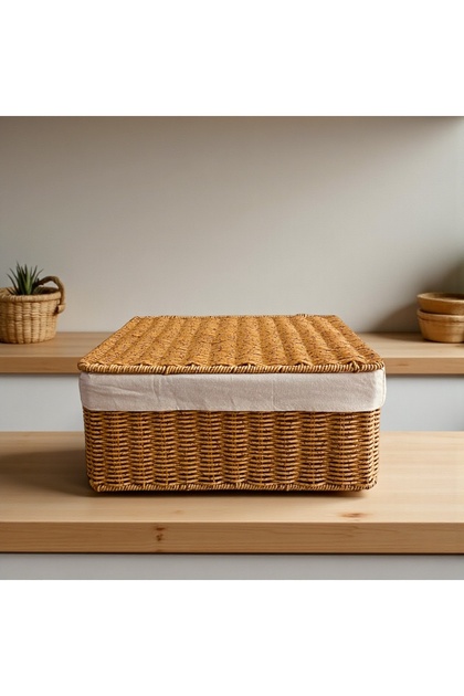 Rattan Rectangular Organizer Basket with Inner Fabric S 32X22 cm
