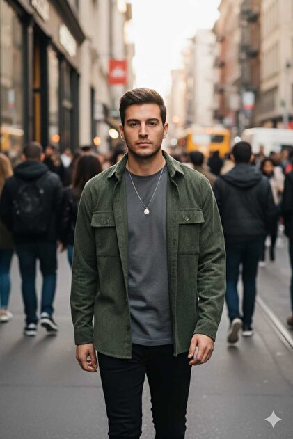 Half Oversize Textured Pocket Velvet Shirt