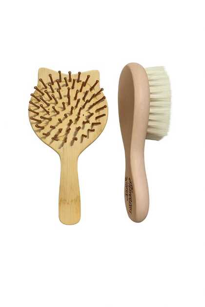 Baby Set (Bamboo Comb + Baby Brush) 100% Natural Goat Hair