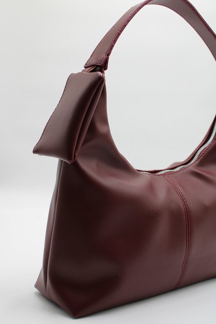 Women's Burgundy Side Wallet Detailed Zipper Closure Lined Faux Leather Handbag and Shoulder Bag