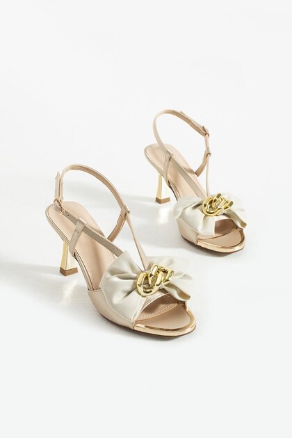 Women's Bow Detailed Heeled Sandals Varen - Gold