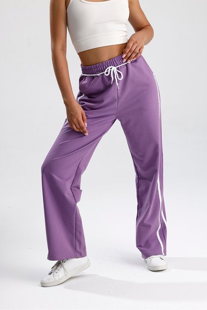 Wide Leg Sweatpants with Stripe and String Detail
