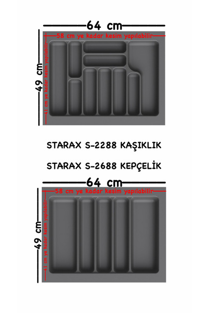 S-2688-G ÇEKMECE İÇİ KAŞIKLIK/KEPÇELİK 70LİK MODÜL GRİ EN:64-58 D:49-41CM ARASI KESİLİR
