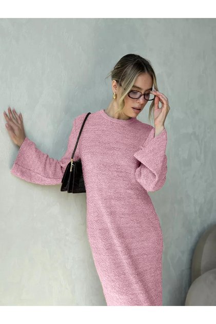Spanish Sleeve Crew Neck Textured Knitwear Dress Is Suitable for M-L-Xl
