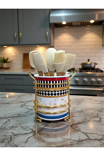 Mutfak Aksesuarı Seramik Metalli Kaşıklık Kelebek Desen GOLD- Feray Home