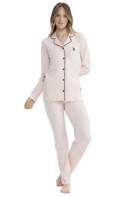 Cotton Long Sleeve Button Front Shirt Women's Pajama Set Basic