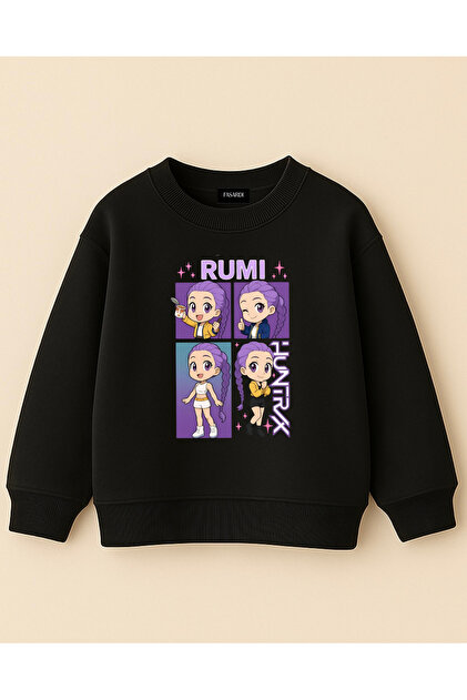 Kpop Demon Hunters Huntrix Rumi Printed Oversized 3 Thread Without Frills Long Sleeve Girls' Sweatshirt
