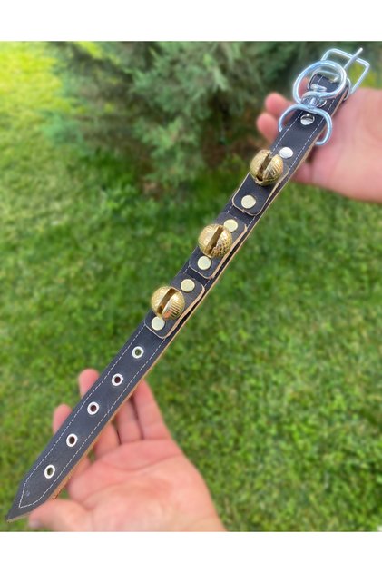 Small and Medium Breed Dog Collar Genuine Leather 3 Bells 45 cm Ultra Durable