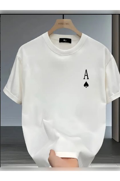 Unisex Oversized a Printed 100% Cotton 30/1 Crew Neck Short Sleeve White T-Shirt