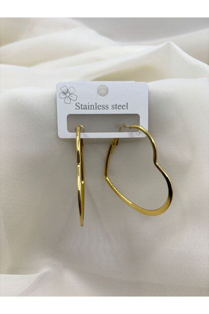 Steel Gold 5cm Heart Hoop Earrings