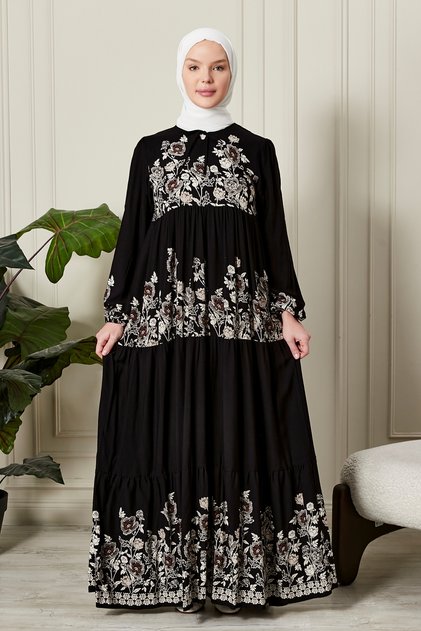 Skirt Layered Flower Patterned Gypsy Viscose Dress Hijab Dress Mother's Dress Prayer Dress