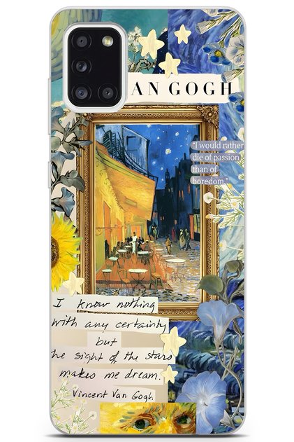 Samsung Galaxy A31 Compatible Van Gogh Cafe Terrace Patterned Transparent Phone Case