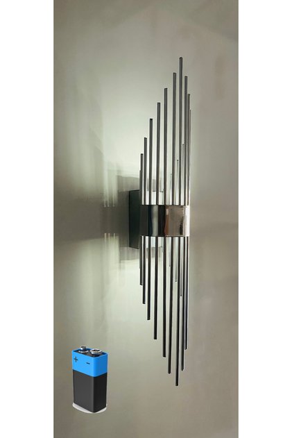 Mercan Silver Gümüş Metal Pilli Aplik Beyaz Işık Ledli Modern Duvar Lambası İç Mekan - Tek Adet