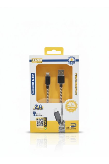 DENX Original iPhone Charger Cable | Cut-Resistant Fabric | 2A Fast Charging | Quality That Lasts (DX042)