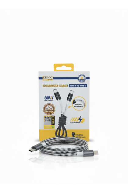 Original DENX Type-C to Type-C Charger Cable | 80W Super Fast Charging | Cut-Resistant Fabric (DX040)