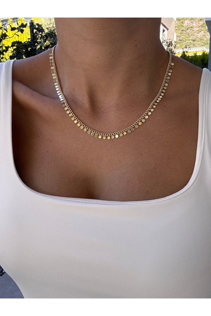 14K Altın Kaplama Paslanmaz Çelik Pullu Kolye | Sallantılı Pullu Kolye