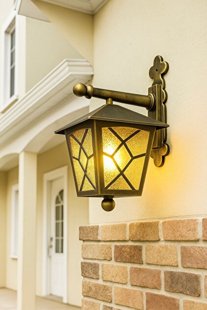 232LAMP YUVA Sarı Hareli Sarı Gold Eskitme Bahçe Vintage Fener