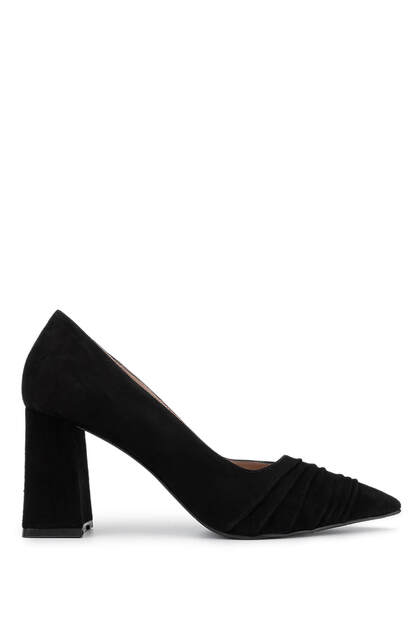 Women's Genuine Leather Black Suede Heeled Shoes