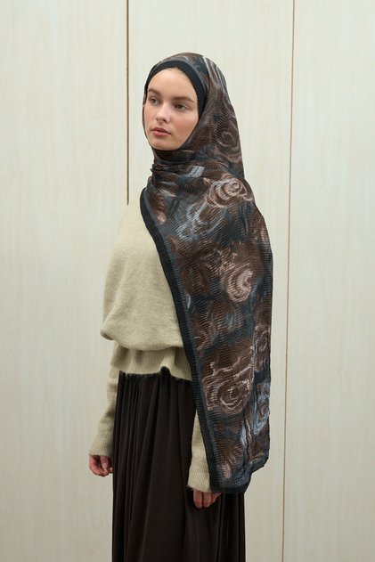Soft Glow Muslin Shawl - Black Beige