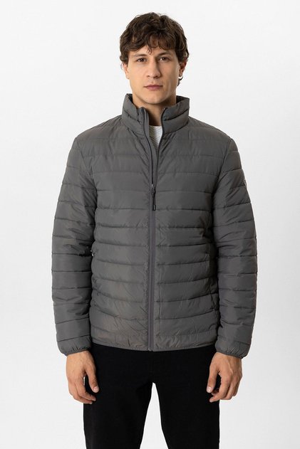 Anthracite Regular Fit Mock Neck Puffer Inflatable Jacket
