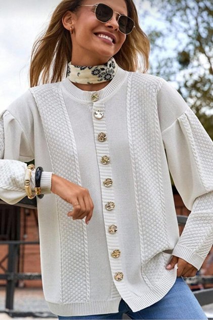 Stylish Women's Jacket Model Knitwear Cardigan with Gold Button Detail