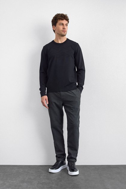 Black Men's Crew Neck Regular Fit Sweater B35W40042