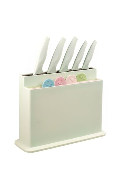 Set de tocătoare și cuțite de bucătărie – 5 cuțite din oțel inoxidabil, 4 tocătoare din plastic