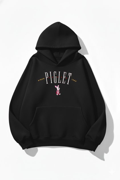 Unisex Soft Textured 3 Thread Cute Piglet Design B Printed O Oversized Sweatshirt