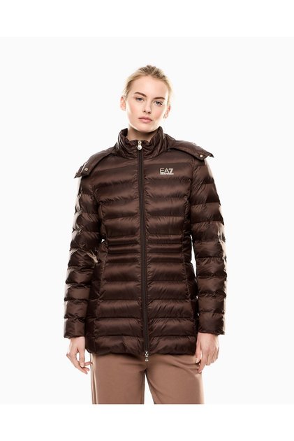Women's Reversible Zipper Detachable Hood Long Sleeve Puffer Brown Coat