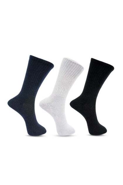 Sneaker Socks 3 Pack – Half-Terry Mid Calf Men's Socks - Free Size - Blue, Light Grey and Black