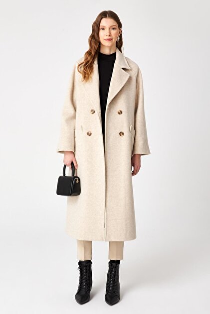 Zühre Kruvaze Yaka Cep Detaylı Kaşe Bej Kaban 13300 - Fiyatı