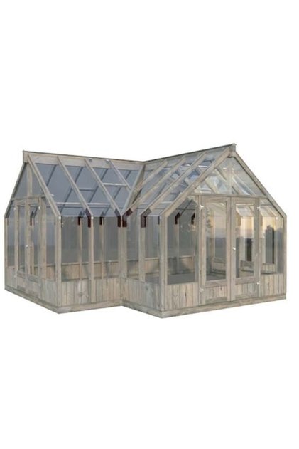 Seră de grădină 19,1 m², 421x543 cm, cadru din lemn tratat de 18 mm, gri, sticlă securizată