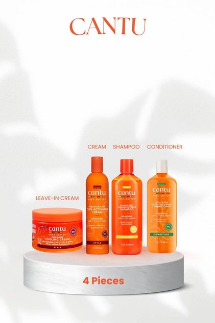 Cantu Shea Butter Shampoo, Conditioner, Moisturizing Cream, and Curling Cream Hair Care Set