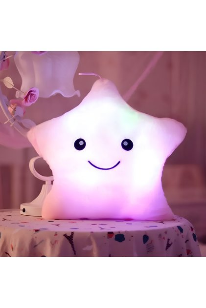 Sevimli Led Işık Yıldız Yastık, Doğum Günü Hediyesi Ev Dekoru, Yumuşak Bebek Çocuk Oyuncakları 35x20