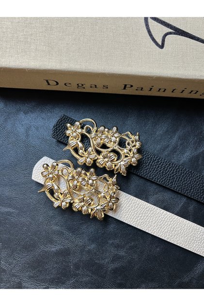 2-Piece Gold Daisy Patterned Buckle Belt Waist Belt Coat Belt Dress Belt Pants Belt Unisex