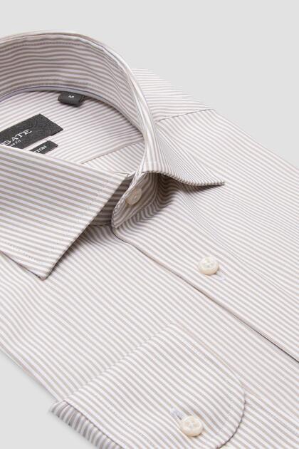Marco Poplin Cotton Slim Fit Cream Classic Collar Men's Striped Shirt