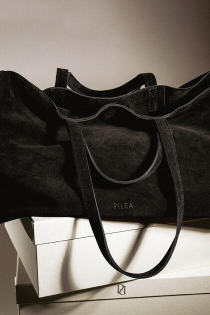Süet Deri Boho Tote Bag Siyah