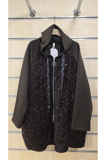Jacket with Sequin Embroidery on the Front and Hood