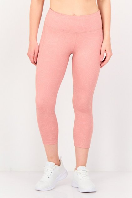 Women Tight Fit Running 3/4 Leggings, Rose Pink