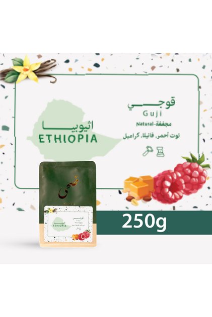 قهوة غوجي الإثيوبية المحمصة من الدوحة - حبوب قهوة متخصصة - 250 جرام - بنكهات التوت الأحمر والفانيليا والكراميل