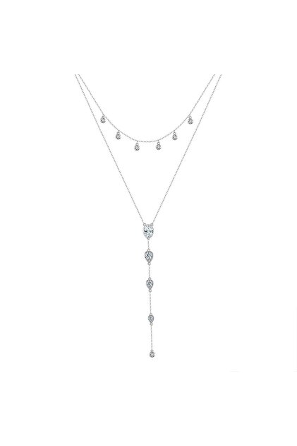 Colier Argint 925 Dublu Lariat cu Pandantive Zirconiu Picătură Placat Rodiu JW1768