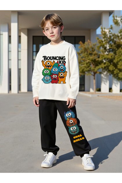 Teens Cartoon Print Sweatshirt and Joggers Set