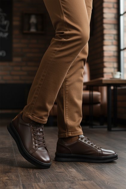 Brown Genuine Leather Men's Sneaker 2516 m