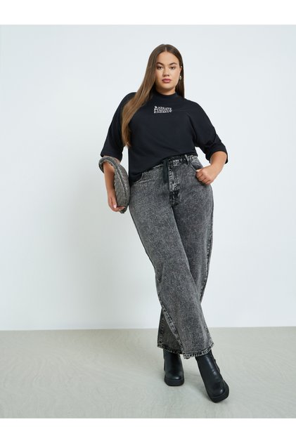 Plus Size Grey Barrel Leg Jeans